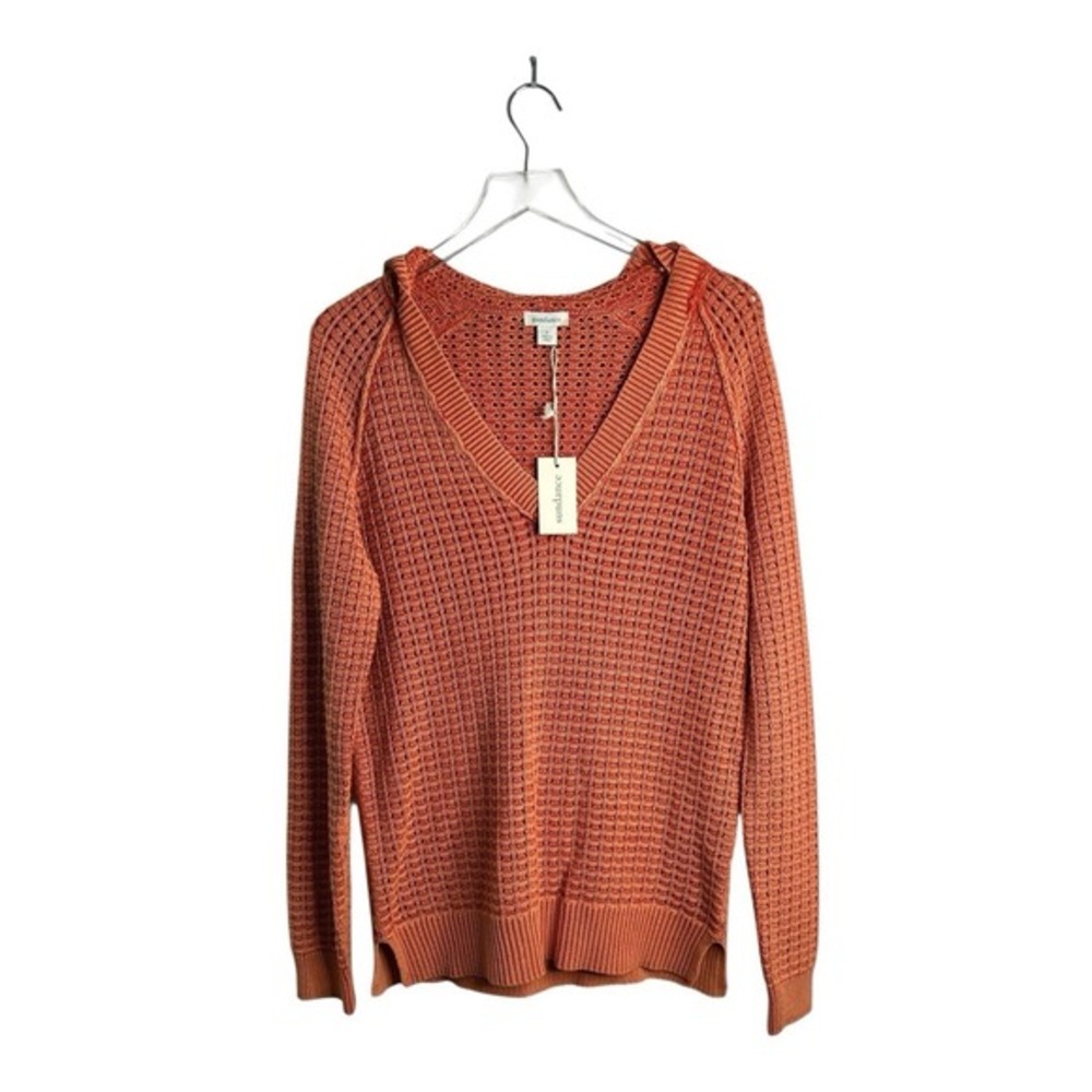 Sundance Calm Harbors Sweater Hoodie Terracotta Waffle V Neck Pullover NWT Small